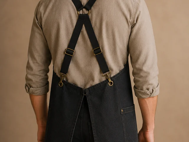 Back view of the Custom Bib Apron showing the cross-strap wearing structure